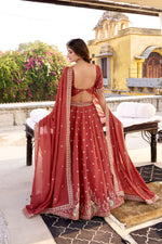Thumbnail for Lorenvalley Fashion Rust Crush Silk Sequins and Thread Embroidery Work Lehenga Choli with Dupatta