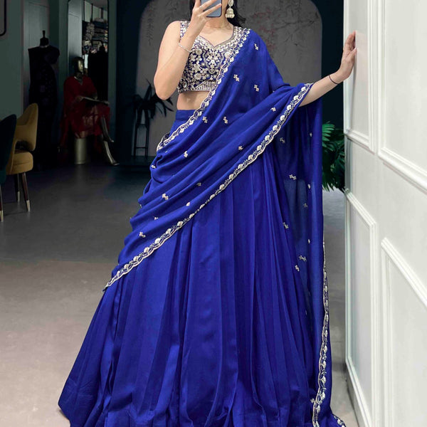 Lorenvalley Fashion Royalblue P.C.Kashmiri Plain Lehenga Choli with Dupatta - Distacart