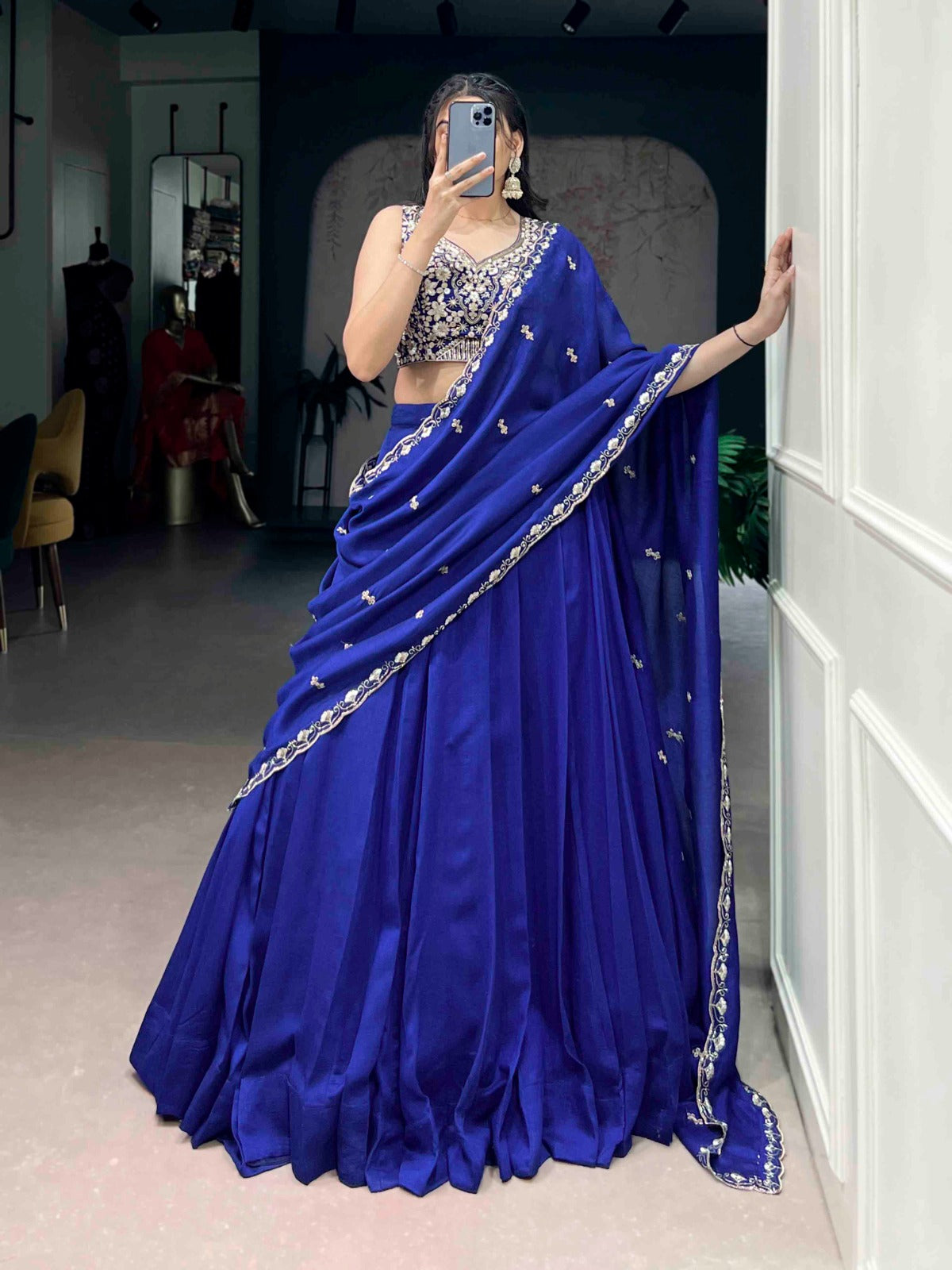 Lorenvalley Fashion Royalblue P.C.Kashmiri Plain Lehenga Choli with Dupatta - Distacart