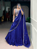 Thumbnail for Lorenvalley Fashion Royalblue P.C.Kashmiri Plain Lehenga Choli with Dupatta - Distacart