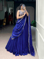 Thumbnail for Lorenvalley Fashion Royalblue P.C.Kashmiri Plain Lehenga Choli with Dupatta - Distacart