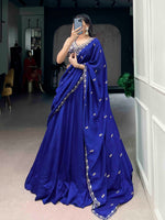 Thumbnail for Lorenvalley Fashion Royalblue P.C.Kashmiri Plain Lehenga Choli with Dupatta - Distacart