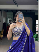 Thumbnail for Lorenvalley Fashion Royalblue P.C.Kashmiri Plain Lehenga Choli with Dupatta - Distacart
