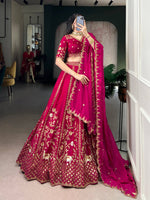 Thumbnail for Lorenvalley Fashion Ranipink Natural Silk Sequins and Thread Embroidery Work Lehenga Choli with Dupatta