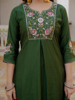 Thumbnail for Lorenvalley Fashion Green Viscose Mango Silk Multi Embroidery Sequins With Hand Work Kurta Pant Dupatta - Distacart