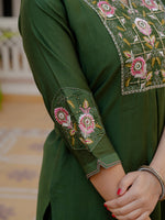 Thumbnail for Lorenvalley Fashion Green Viscose Mango Silk Multi Embroidery Sequins With Hand Work Kurta Pant Dupatta - Distacart