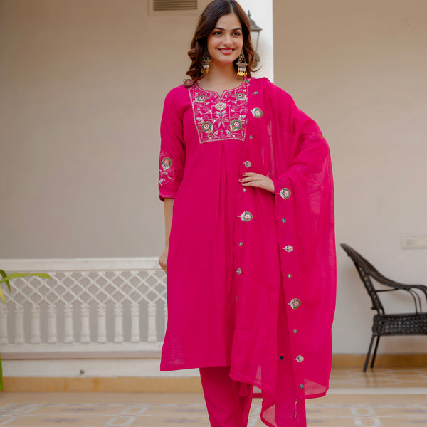 Lorenvalley Fashion Ranipink Viscose Mango Silk Multi Embroidery Sequins With Hand Work Kurta Pant Dupatta - Distacart
