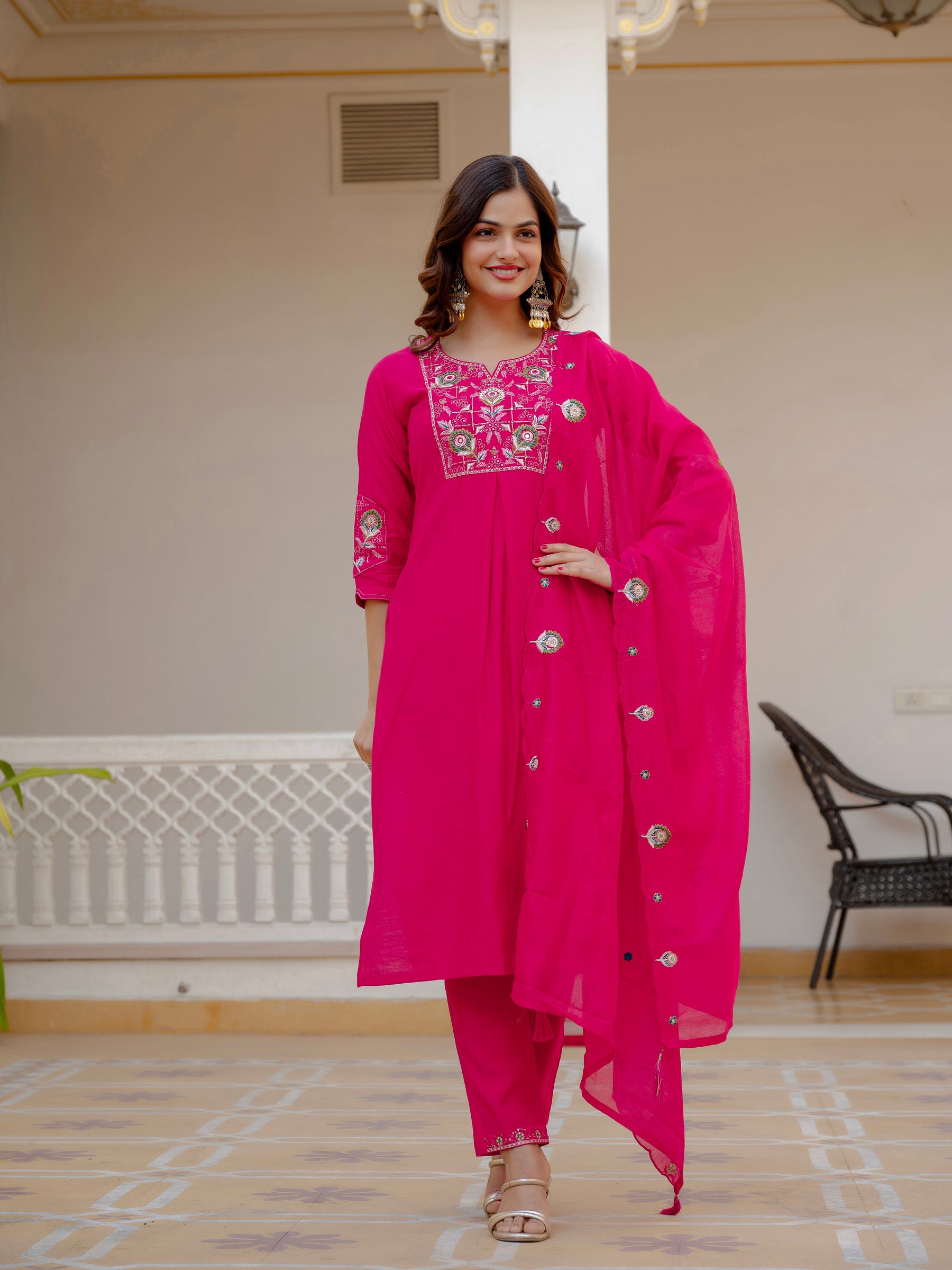 Lorenvalley Fashion Ranipink Viscose Mango Silk Multi Embroidery Sequins With Hand Work Kurta Pant Dupatta - Distacart