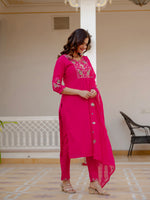 Thumbnail for Lorenvalley Fashion Ranipink Viscose Mango Silk Multi Embroidery Sequins With Hand Work Kurta Pant Dupatta - Distacart