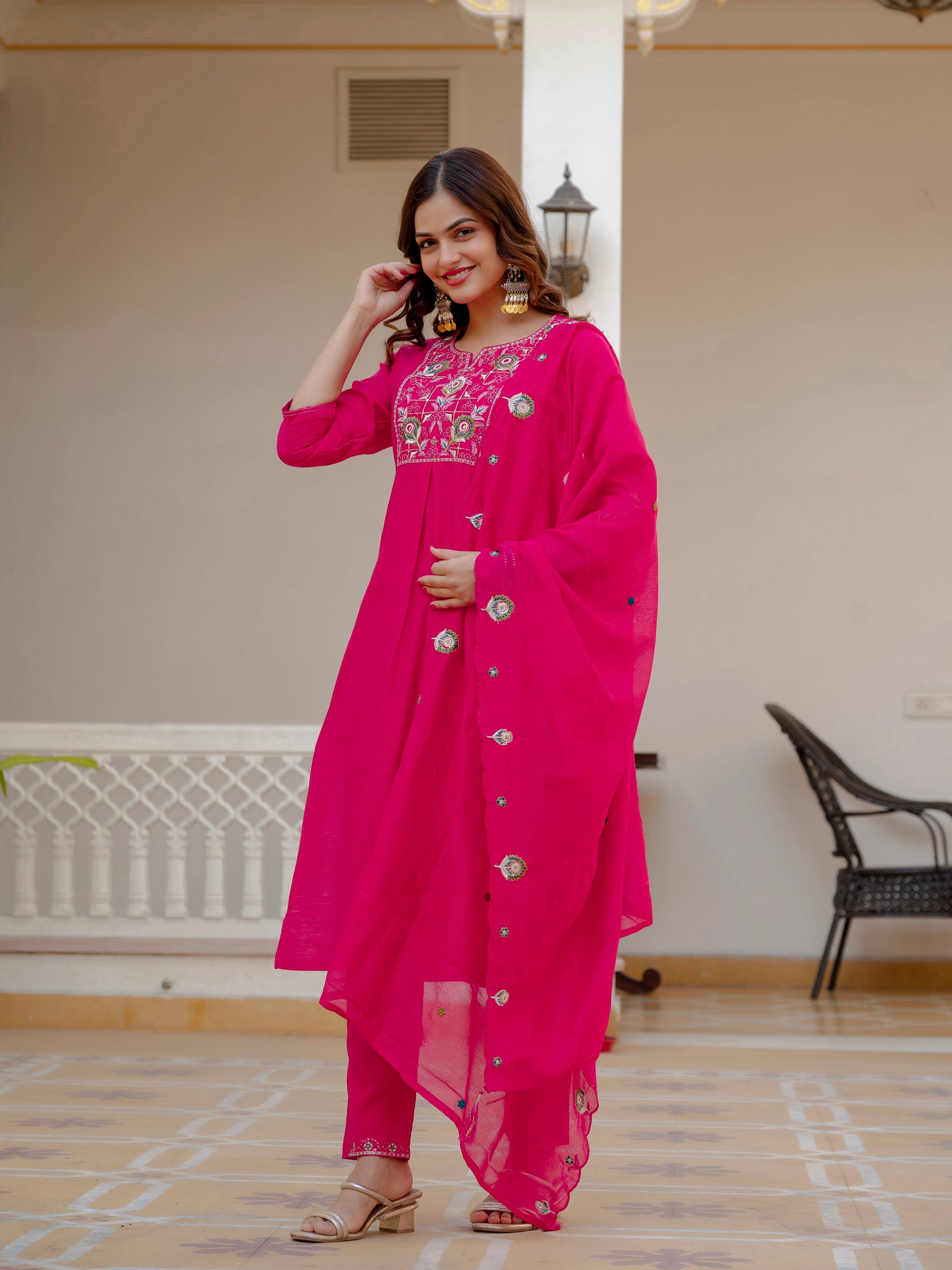 Lorenvalley Fashion Ranipink Viscose Mango Silk Multi Embroidery Sequins With Hand Work Kurta Pant Dupatta - Distacart
