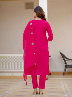 Thumbnail for Lorenvalley Fashion Ranipink Viscose Mango Silk Multi Embroidery Sequins With Hand Work Kurta Pant Dupatta - Distacart