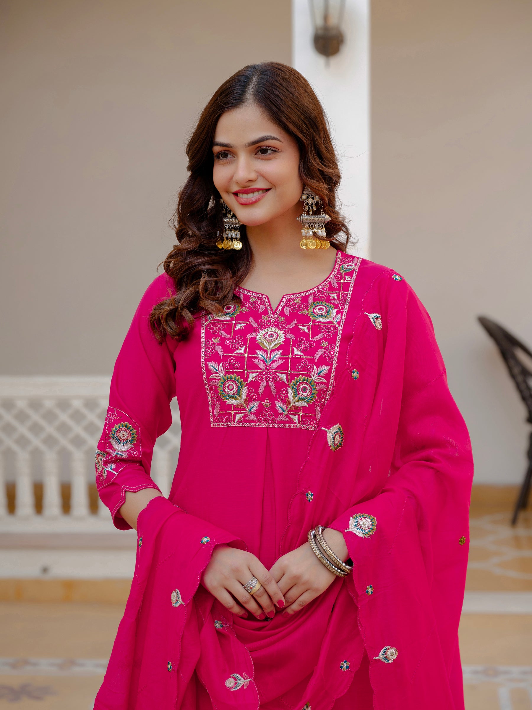 Lorenvalley Fashion Ranipink Viscose Mango Silk Multi Embroidery Sequins With Hand Work Kurta Pant Dupatta - Distacart