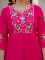 Thumbnail for Lorenvalley Fashion Ranipink Viscose Mango Silk Multi Embroidery Sequins With Hand Work Kurta Pant Dupatta - Distacart