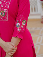 Thumbnail for Lorenvalley Fashion Ranipink Viscose Mango Silk Multi Embroidery Sequins With Hand Work Kurta Pant Dupatta - Distacart