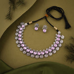 Thumbnail for Tehzeeb Creations Silver Plated Lavender Colour Stone Jewellery Choker Necklace Set With Matching Pair of Stud Earrings - Distacart