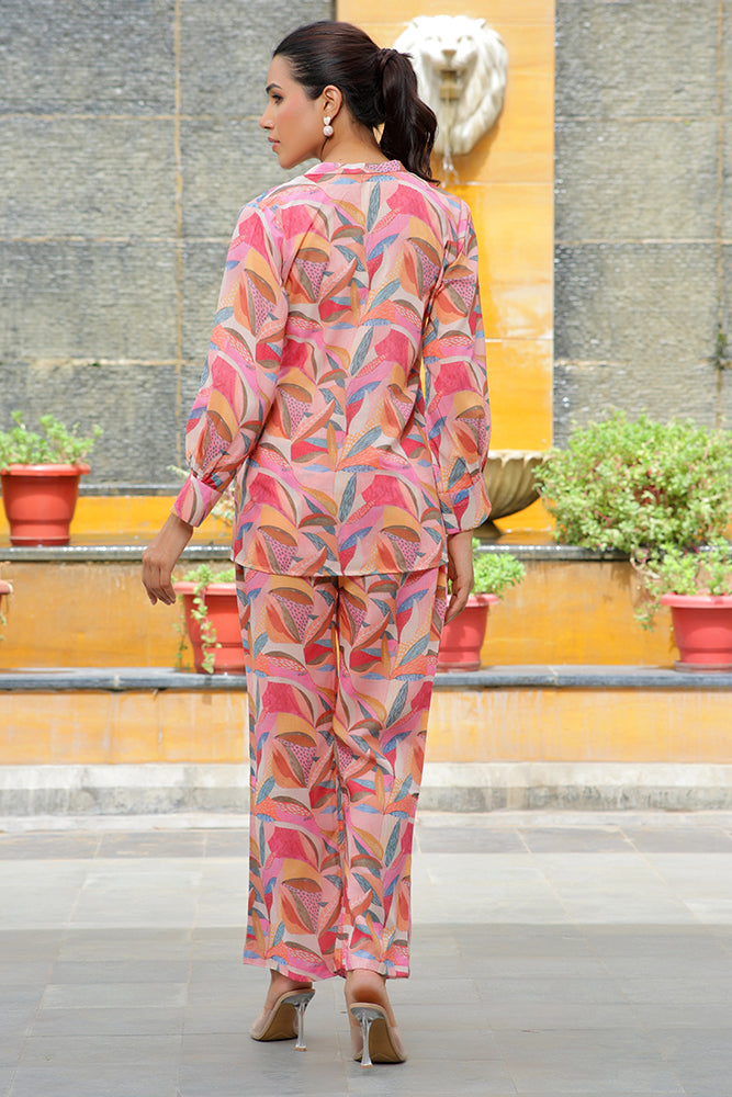 Vaasva Women Pink Printed Cord Set With Printed Pants - Distacart