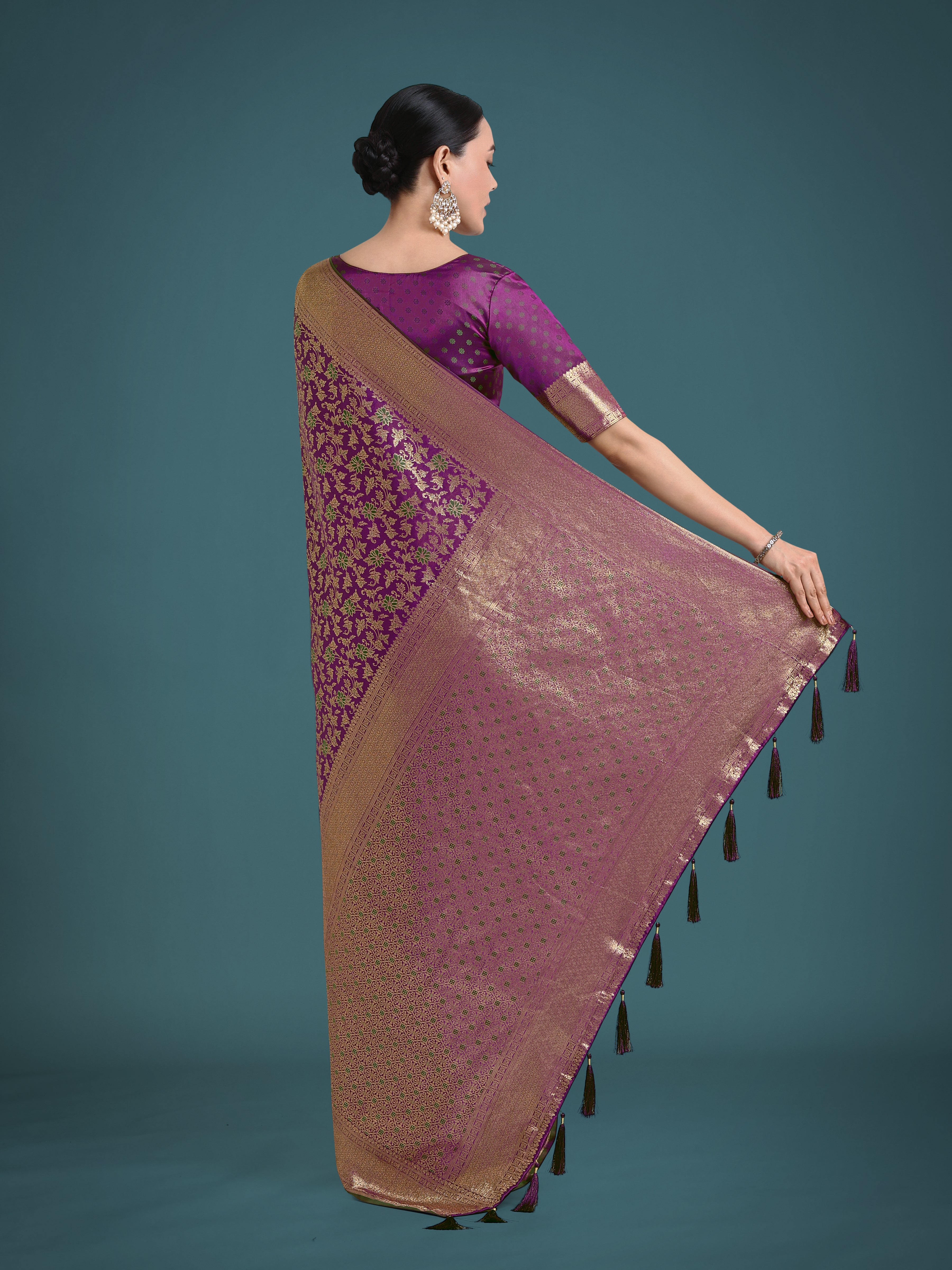Monjolika Fashion Scintilla Purple Banarasi Satin Silk Meenakari zari weaving Pattern Saree