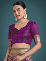 Thumbnail for Monjolika Fashion Scintilla Purple Banarasi Satin Silk Meenakari zari weaving Pattern Saree