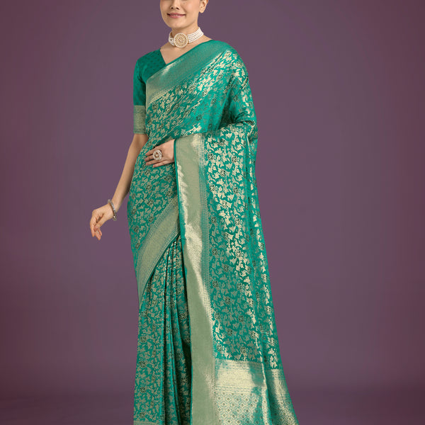 Monjolika Fashion Scintilla Turquoise Banarasi Satin Silk Meenakari zari weaving Pattern Saree - Distacart
