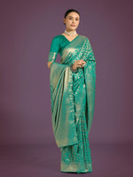 Thumbnail for Monjolika Fashion Scintilla Turquoise Banarasi Satin Silk Meenakari zari weaving Pattern Saree
