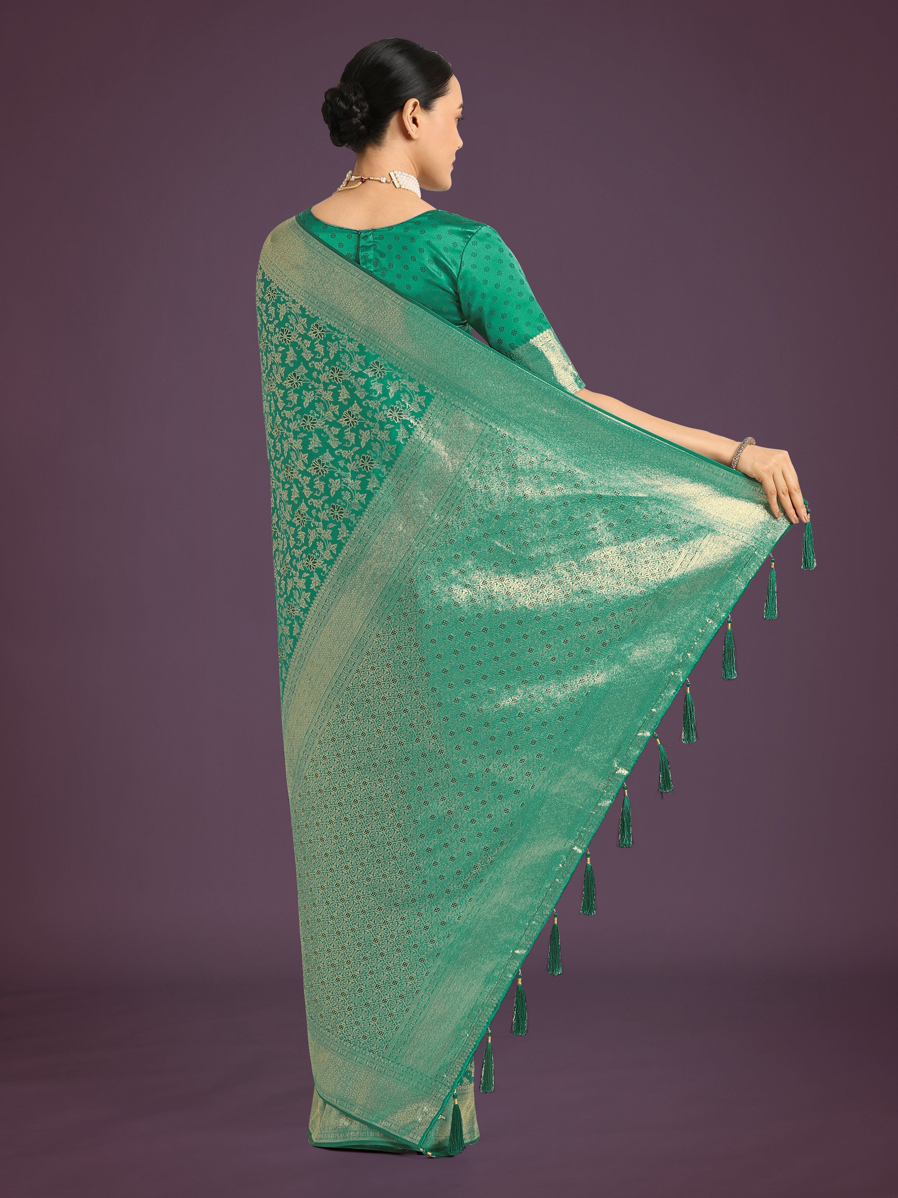 Monjolika Fashion Scintilla Turquoise Banarasi Satin Silk Meenakari zari weaving Pattern Saree