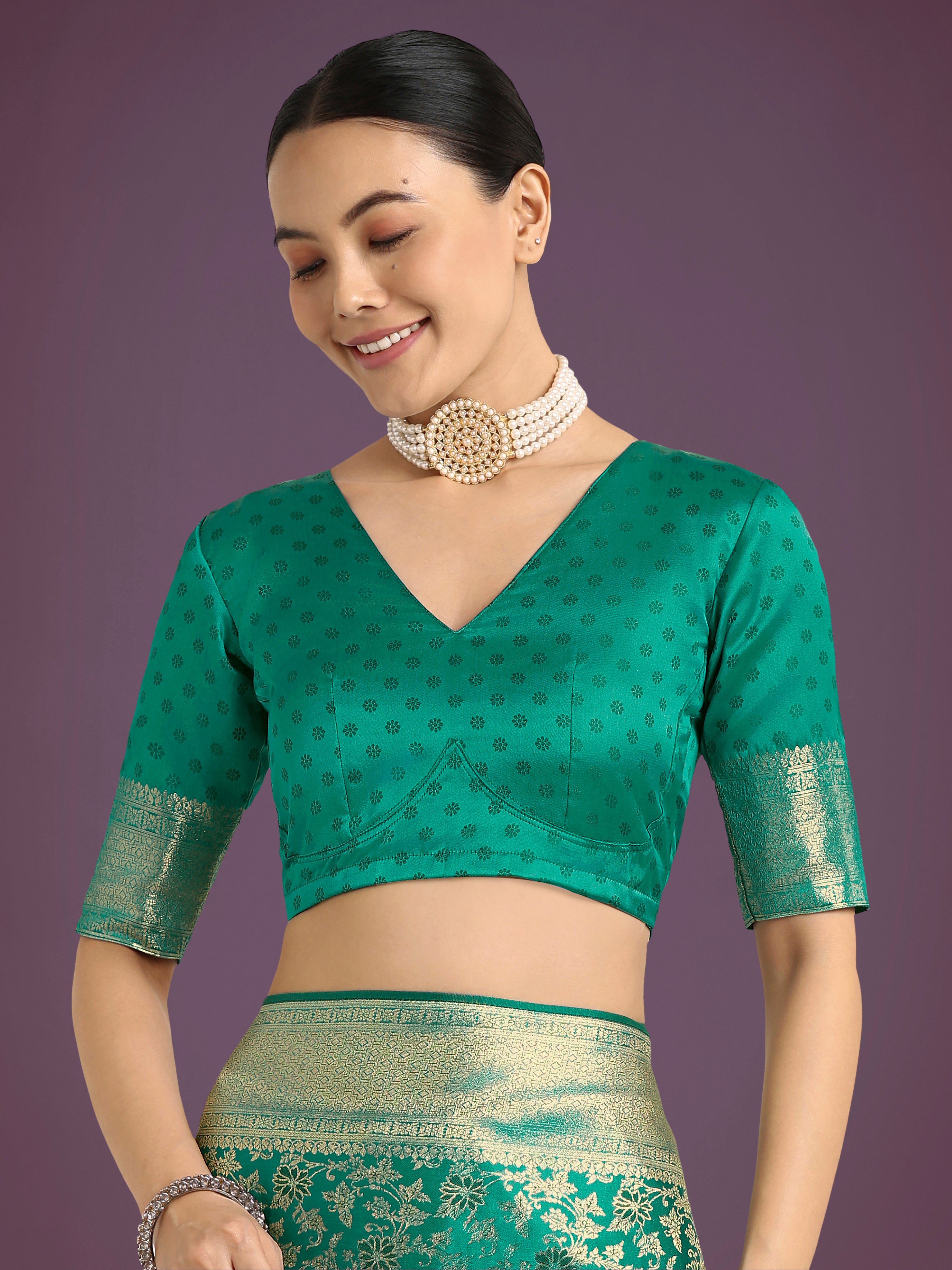 Monjolika Fashion Scintilla Turquoise Banarasi Satin Silk Meenakari zari weaving Pattern Saree