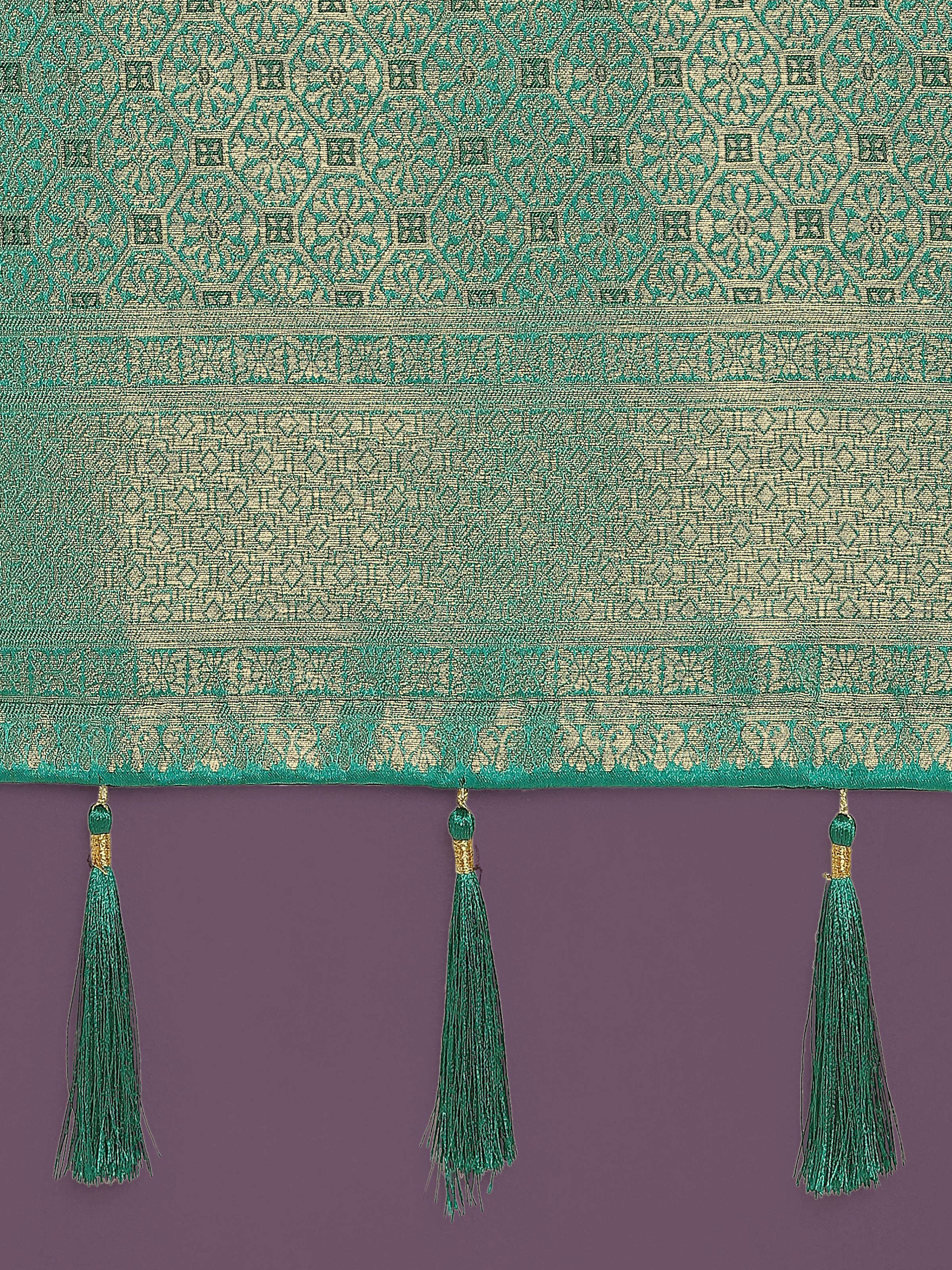 Monjolika Fashion Scintilla Turquoise Banarasi Satin Silk Meenakari zari weaving Pattern Saree
