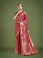 Thumbnail for Monjolika Fashion Scintilla Magenta Banarasi Satin Silk Meenakari zari weaving Pattern Saree