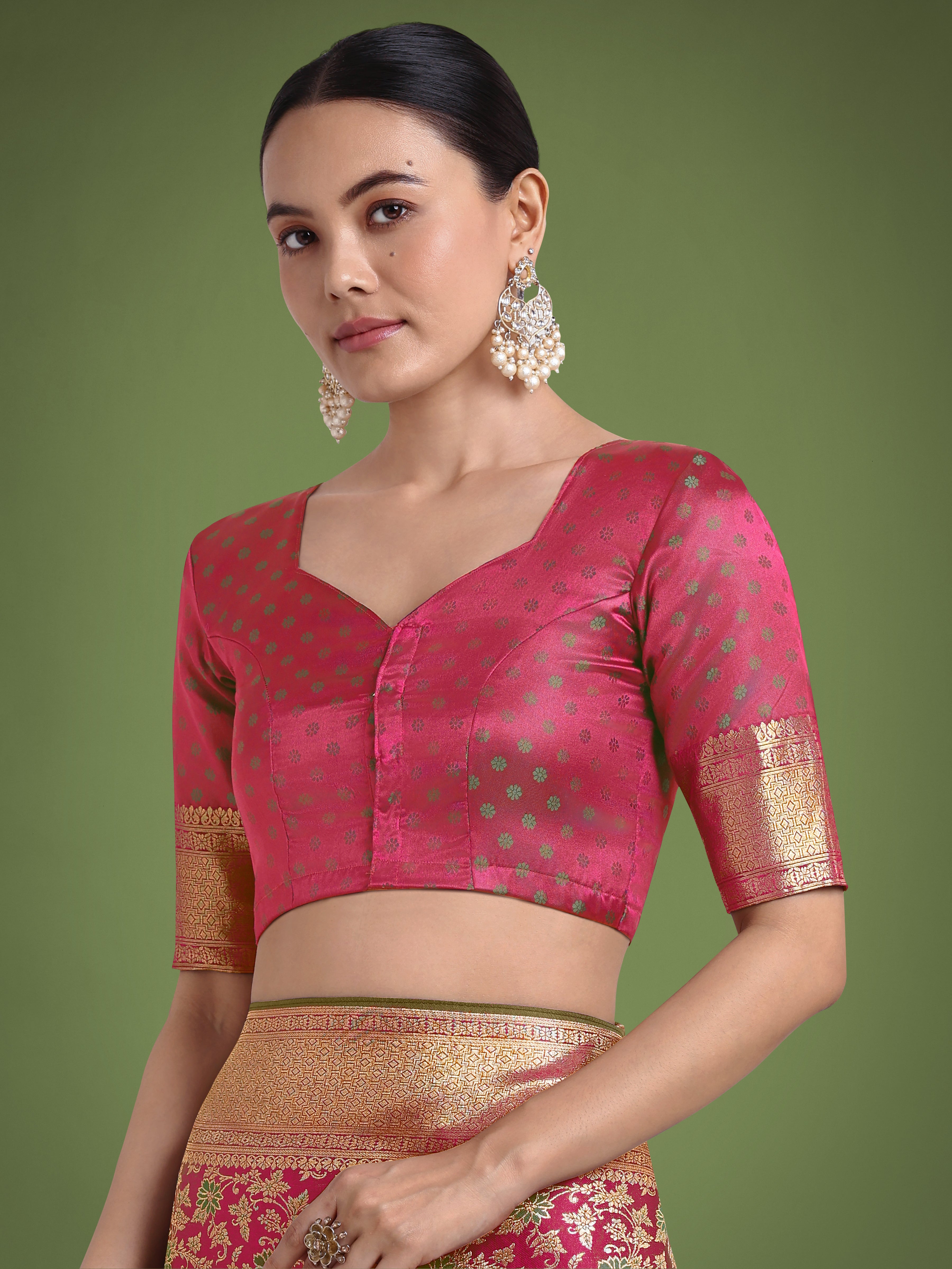 Monjolika Fashion Scintilla Magenta Banarasi Satin Silk Meenakari zari weaving Pattern Saree