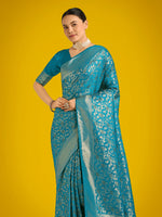 Thumbnail for Monjolika Fashion Scintilla Sky blue Banarasi Satin Silk Meenakari zari weaving Pattern Saree