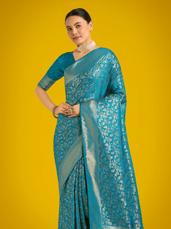 Monjolika Fashion Scintilla Sky blue Banarasi Satin Silk Meenakari zari weaving Pattern Saree