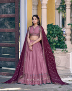 Thumbnail for Lorenvalley Fashion Pink Star Georgette Zari, Sequins & Resham Embroidery With Butti And Arca Detailing Lehenga Choli with Dupatta - Dista