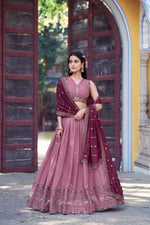 Thumbnail for Lorenvalley Fashion Pink Star Georgette Zari, Sequins & Resham Embroidery With Butti And Arca Detailing Lehenga Choli with Dupatta - Dista