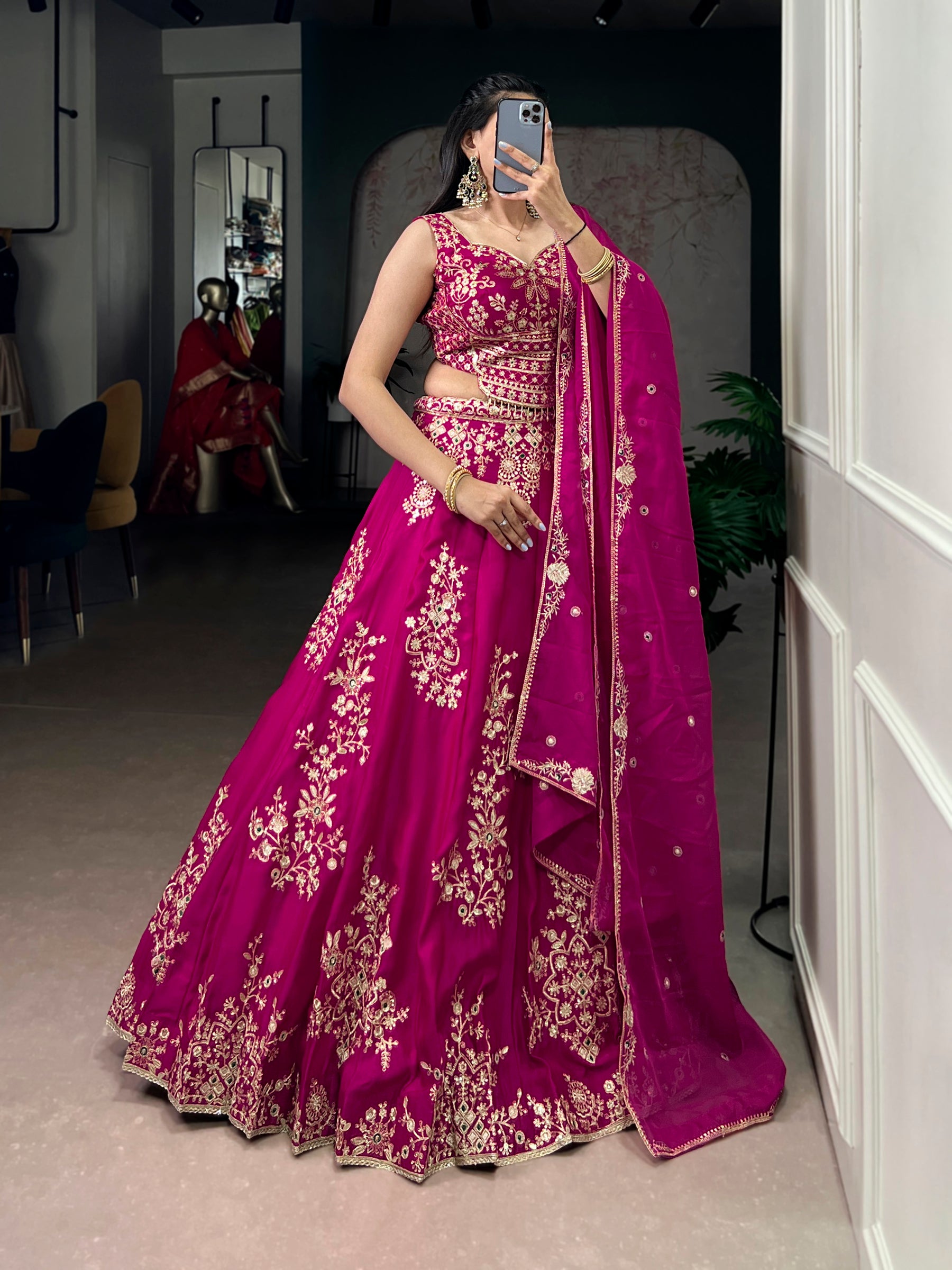 Lorenvalley Fashion Pink Naysha Silk Sequins And Thread Embroidery Work With Lace Border Lehenga Choli With Dupatta - Distacart