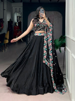 Thumbnail for Lorenvalley Fashion Black Fendy Satin Sequins and Thread Embroidery Work Belt Lehenga Choli with Dupatta - Distacart