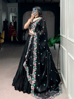 Thumbnail for Lorenvalley Fashion Black Fendy Satin Sequins and Thread Embroidery Work Belt Lehenga Choli with Dupatta - Distacart