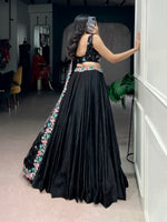 Thumbnail for Lorenvalley Fashion Black Fendy Satin Sequins and Thread Embroidery Work Belt Lehenga Choli with Dupatta - Distacart