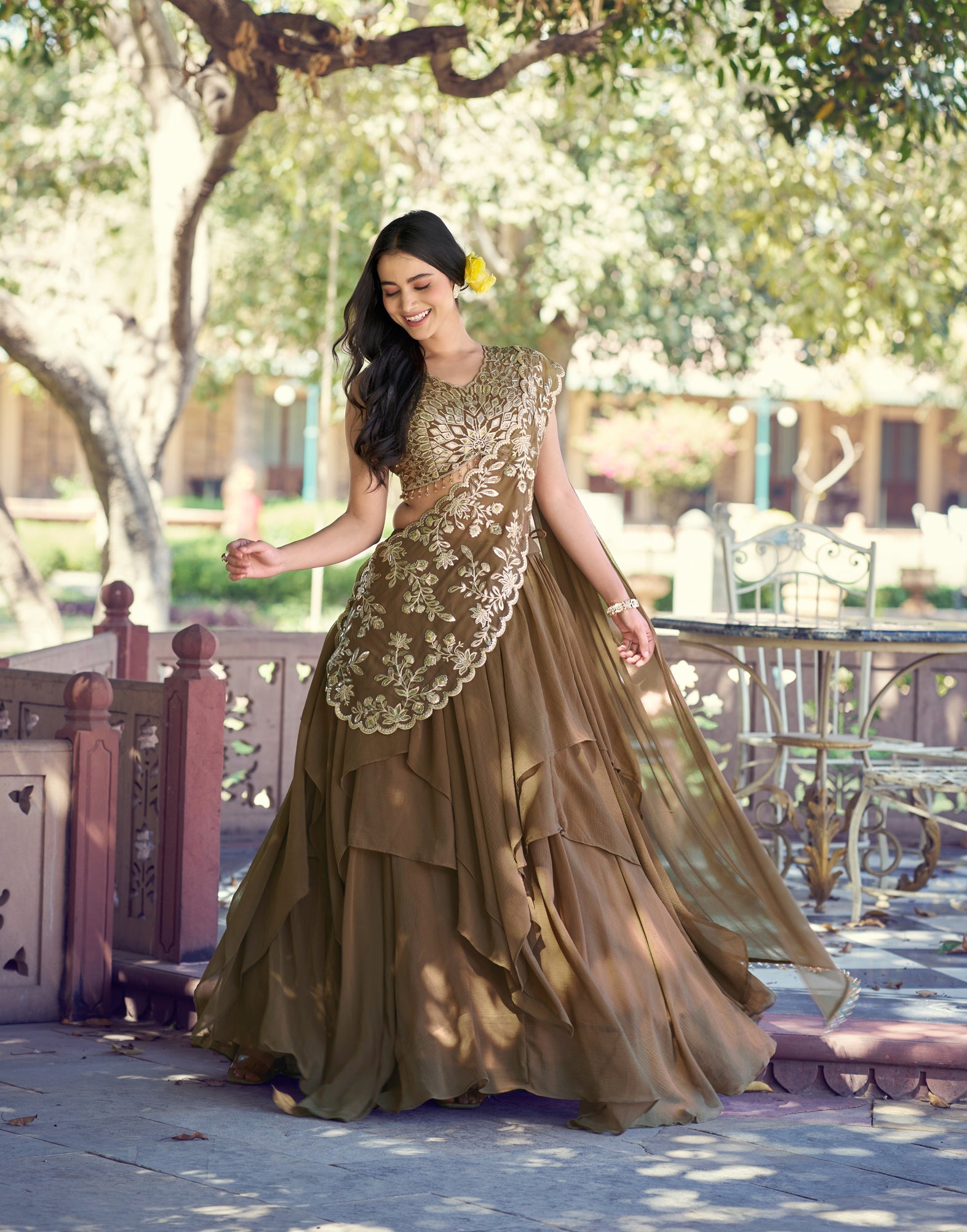 Lorenvalley Fashion Marble Fabric Plain Lehenga Sequins & Intricate Thread Work Choli With Dupatta - Dista