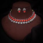 Thumbnail for Tehzeeb Creations Silver Plated Orange Colour Stone Jewellery Choker Necklace Set With Matching Pair of Stud Earrings - Distacart