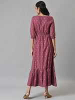 Thumbnail for AURELIA Maroon Ethnic Motifs A-Line Maxi Dress