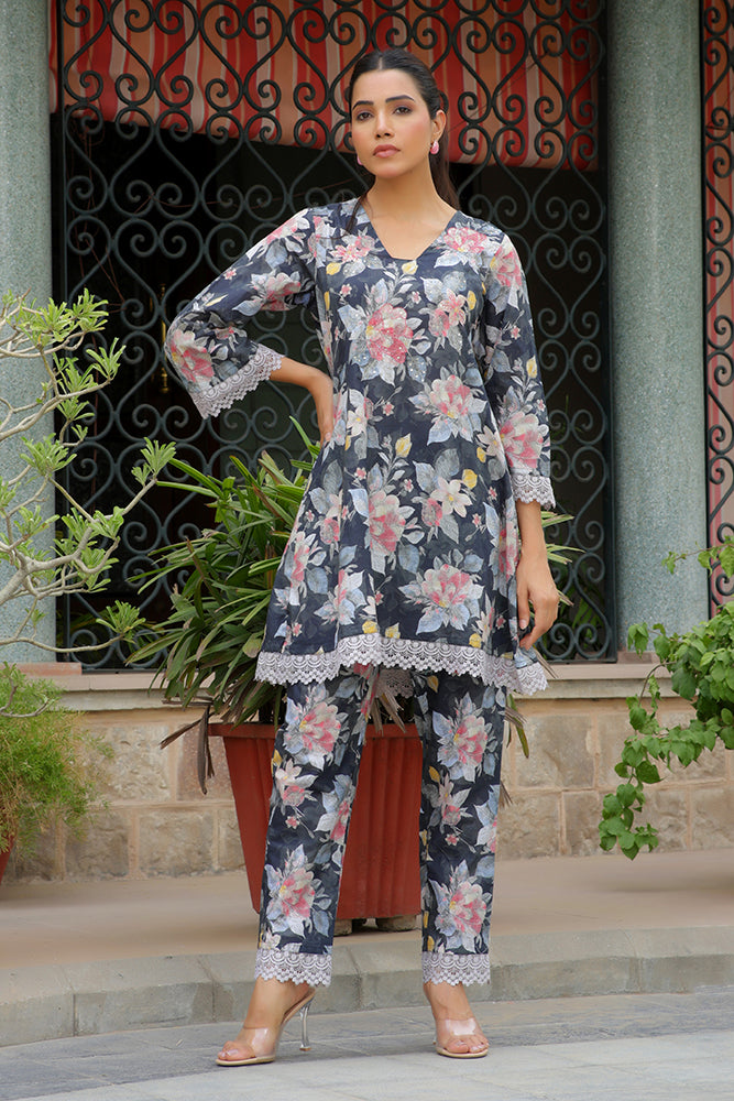 Vaasva Women Black Printed Cord Set With Printed Pants - Distacart