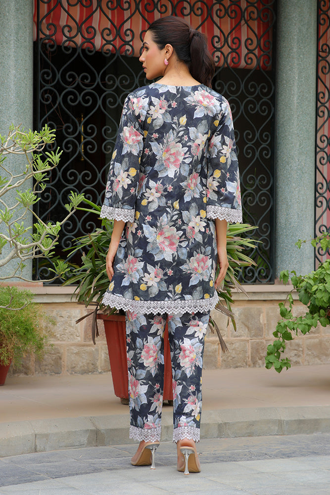 Vaasva Women Black Printed Cord Set With Printed Pants - Distacart