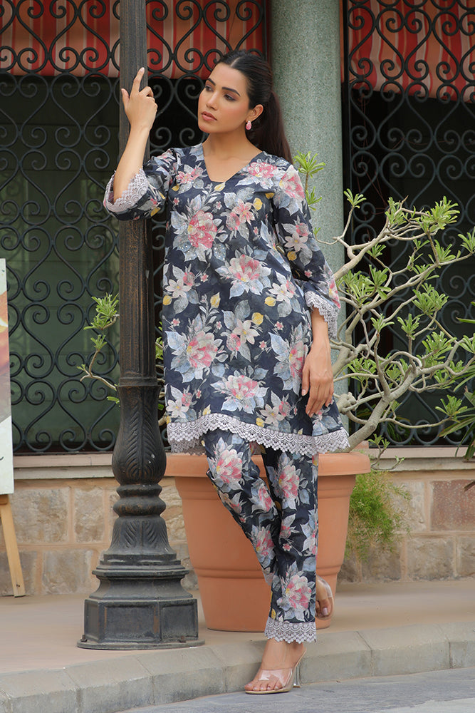Vaasva Women Black Printed Cord Set With Printed Pants - Distacart