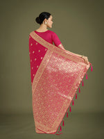 Thumbnail for Monjolika Fashion Hot Pink With Gold Bordar Banarasi Woven Satin Saree