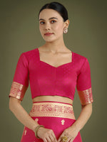 Thumbnail for Monjolika Fashion Hot Pink With Gold Bordar Banarasi Woven Satin Saree