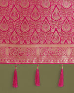 Thumbnail for Monjolika Fashion Hot Pink With Gold Bordar Banarasi Woven Satin Saree