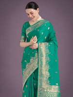 Thumbnail for Monjolika Fashion Turquoise With Gold Bordar Banarasi Woven Satin Saree