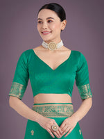 Thumbnail for Monjolika Fashion Turquoise With Gold Bordar Banarasi Woven Satin Saree