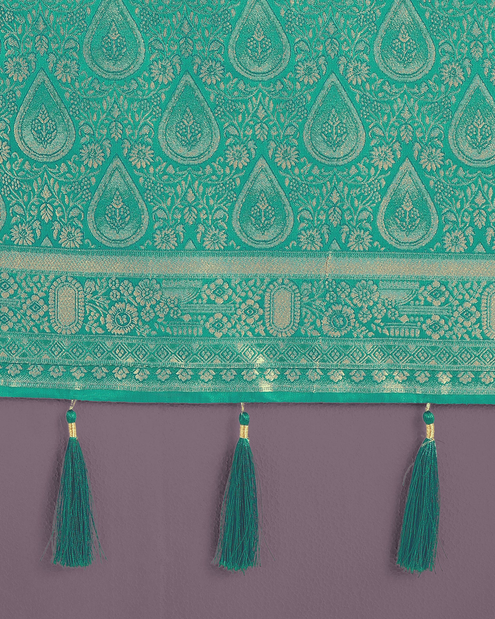 Monjolika Fashion Turquoise With Gold Bordar Banarasi Woven Satin Saree