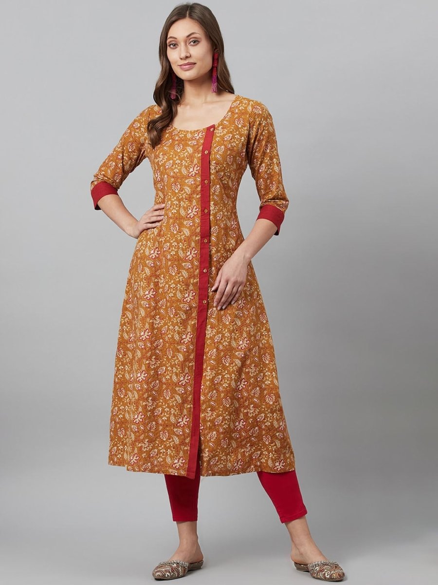 Aks Floral Printed Round Neck A-Line Kurta - Distacart